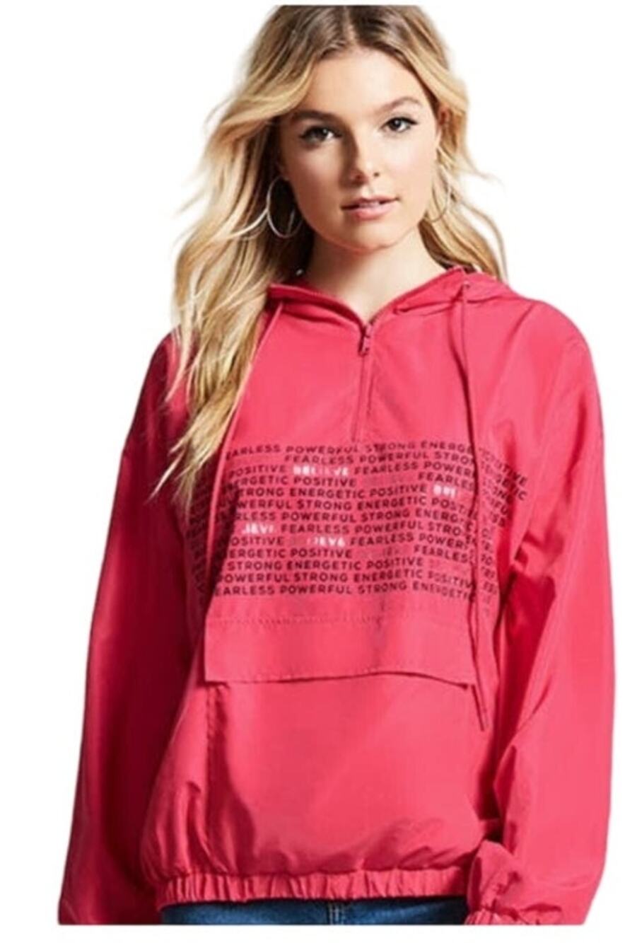 Forever 21 Breast Cancer Awareness Believe Graphic Anorak Hoodie, Size Small
